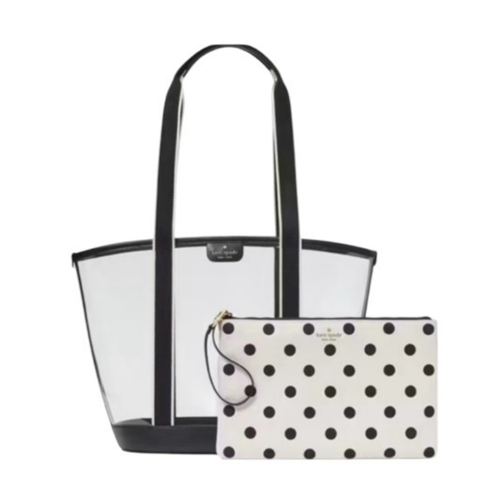 NWT Kate Spade ♠️ black & white polka dot Clare See Through Tote bag Black Multi